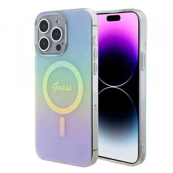 Guess Husa MagSafe pentru Apple iPhone 15 Pro Max, Guess, IML Iridescent, Turcoaz