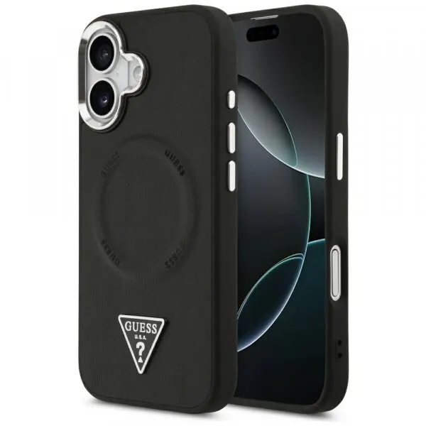 Guess Husa MagSafe pentru Apple iPhone 17, Guess, Triangle Logo, Neagra Argintie