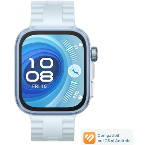 Smartwatch HUAWEI Watch Fit 4 Pro, Ecran AMOLED 1.82inch, Bluetooth, ECG, 5 ATM, Curea Fluoroelastomer (Albastru)