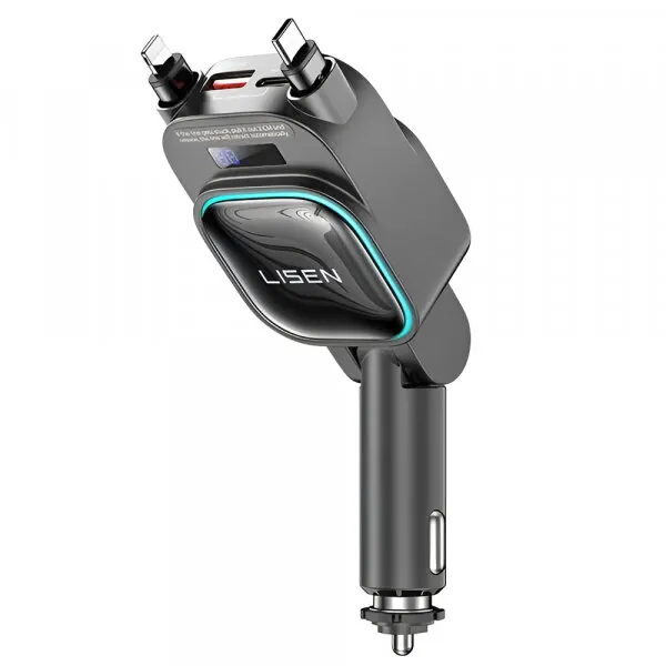 Lisen Incarcator Auto Cu Cablu USB-C / Lightning Lisen Display, 96W, 3A, 1 x USB-A - 1 x USB-C, Negru YL0224080017