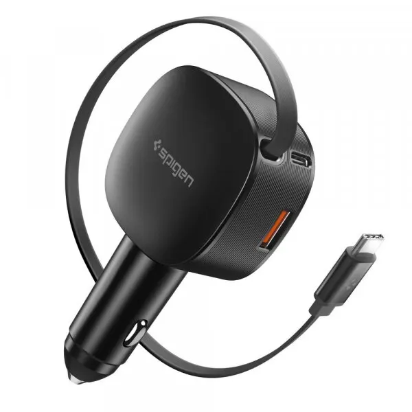Spigen Incarcator Auto Cu Cablu USB-C Spigen EV603BT Essential, 60W, 3A, 1 x USB-A - 1 x USB-C, Negru ACP10515