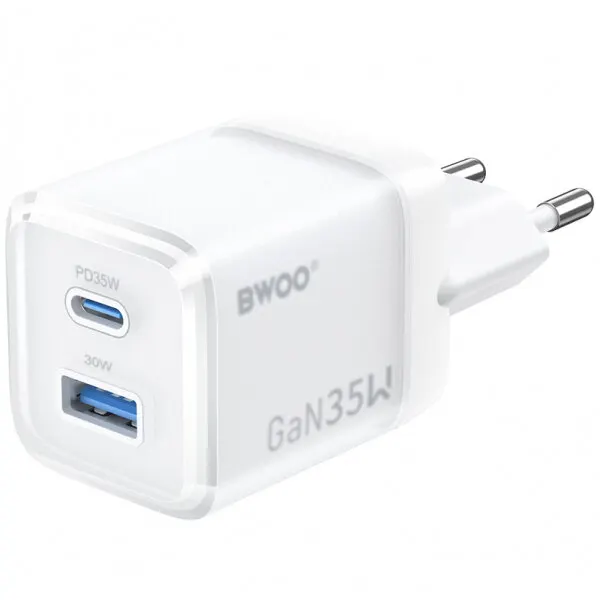 BWOO Incarcator Retea BWOO CDA222, 35W, 3A, 1 x USB-A - 1 x USB-C, Alb
