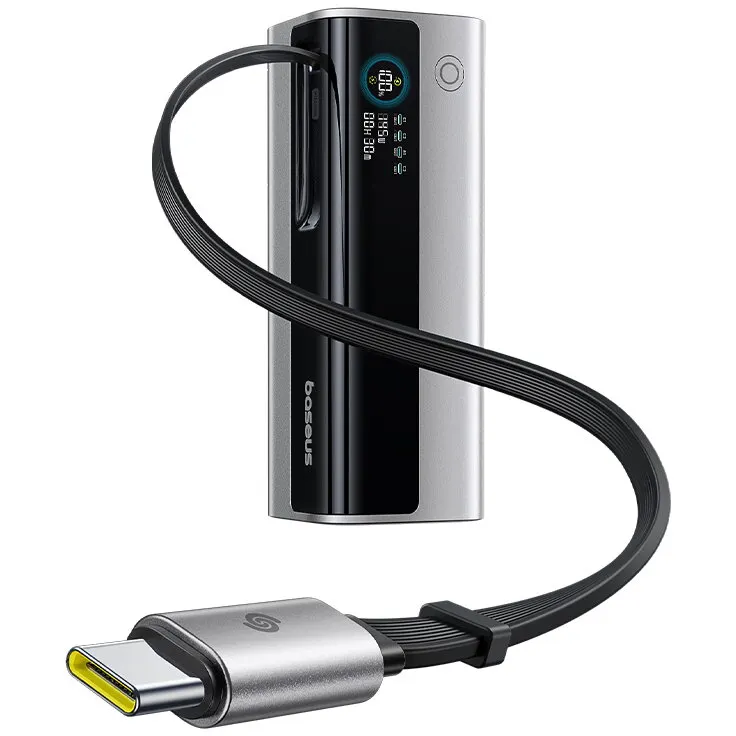 BASEUS Baterie externa Baseus EnerGeek GR11 20.000 mAh 145W, 2x USB-C, 1x USB-A, cu cablu retractabil, Argintiu