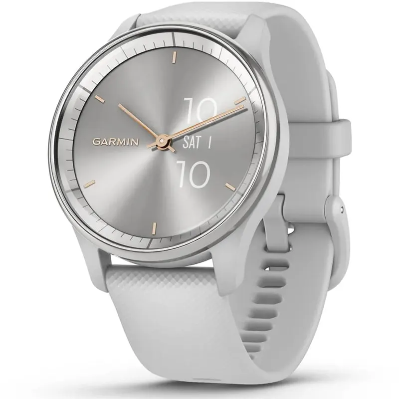 GARMIN Ceas inteligent Garmin Vivomove Trend, LCD 40 mm Hybrid 254 x 346 pixels Touchscreen, curea din silicon, rama din otel inoxidabil argintiu cu carcasa, Gri deschis