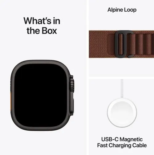 Smartwatch Apple Watch Ultra 4, GPS + Cellular, 49mm, Ecran Retina LTPO OLED, Chip S11 cu Procesor Dual-Core, 64GB Flash, Wi-Fi, Bluetooth, Carcasa Titanium, Curea Alpine Loop Large (Negru)