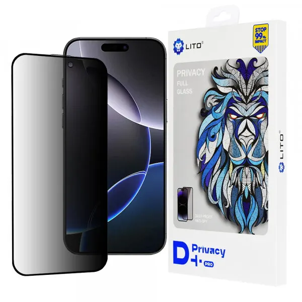 LITO Folie de protectie Ecran Privacy Lito D+ Pro pentru Apple iPhone 16 Pro Max, Sticla Securizata, Full Glue