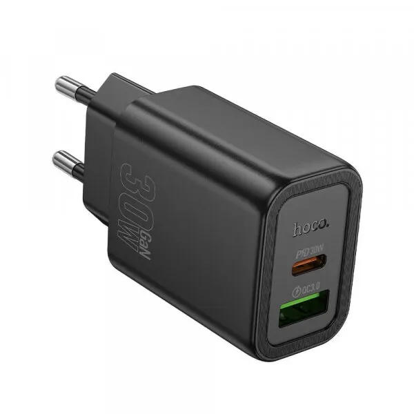 HOCO Incarcator Retea HOCO N63, 30W, 3A, 1 x USB-A - 1 x USB-C, Negru