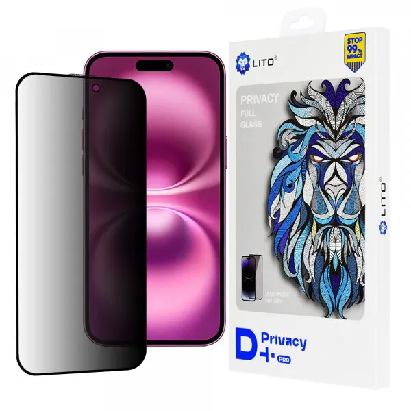LITO Folie de protectie Ecran Privacy Lito D+ Pro pentru Apple iPhone 16 Plus, Sticla Securizata, Full Glue