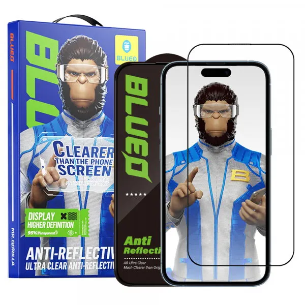 Blueo Folie de protectie Ecran Blueo Anti-Reflective HD pentru Apple iPhone 16 Plus / 15 Plus, Sticla Securizata, Full Glue, Neagra