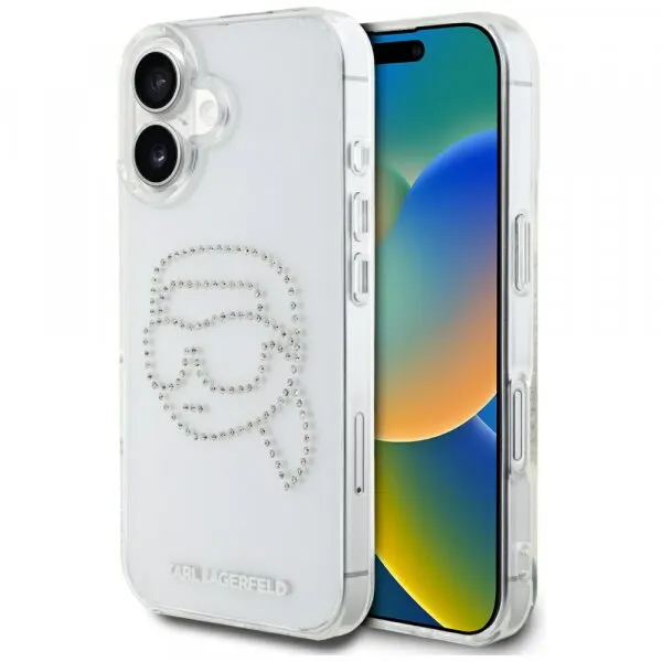 Karl Lagerfeld Husa pentru Apple iPhone 16, Karl Lagerfeld, IML Rhinestones Karl's Head, Transparenta