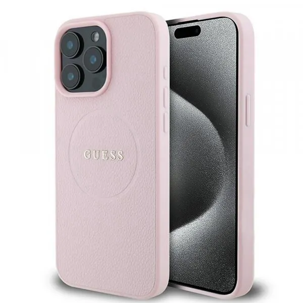 Guess Husa MagSafe pentru Apple iPhone 15 Pro Max, Guess, Grained Gold Ring, Roz