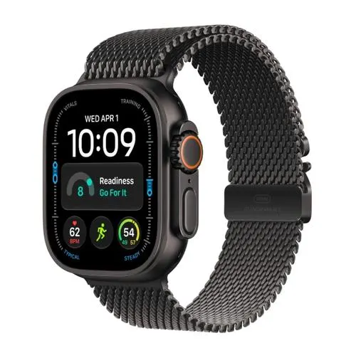 Smartwatch Apple Watch Ultra 4, GPS + Cellular, 49mm, Ecran Retina LTPO OLED, Chip S11 cu Procesor Dual-Core, 64GB Flash, Wi-Fi, Bluetooth, Carcasa Titanium, Curea Milanese Loop Medium (Negru)