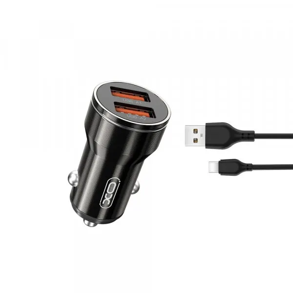 XO Design Incarcator Auto Cu Cablu USB-C XO Design CC48, 12W, 2.4A, 2 x USB-A, Gri