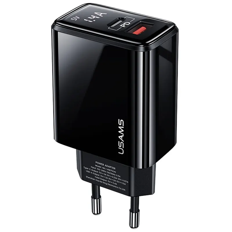 Usams Incarcator Priza Type-C PD 20W, USB QC3.0 - USAMS US-CC133 (T40), Negru