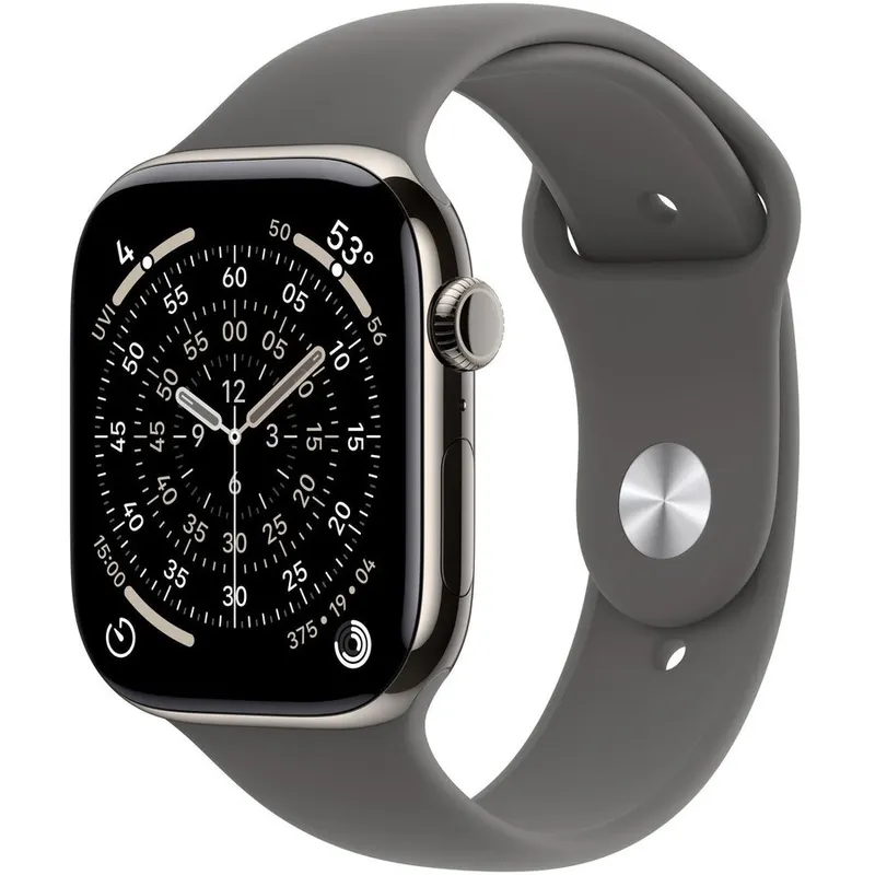 Apple Apple Watch 11 GPS + Cellular, Carcasa Natural Titanium 42mm, Stone Grey Sport Band - S/M