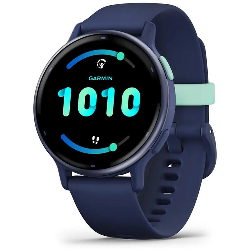 GARMIN Ceas smartwach Garmin vívoactive 5, display AMOLED, memorie 8GB, autonomie pana la 14 zile, rezistanta la apa, rama din aluminiu Metallic Navy cu carcasa Navy si bratara din silicon
