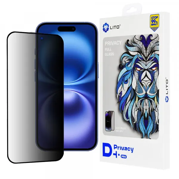 LITO Folie de protectie Ecran Privacy Lito D+ Pro pentru Apple iPhone 16, Sticla Securizata, Full Glue