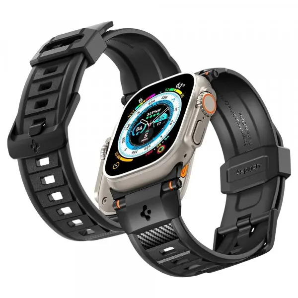 Spigen Curea Spigen Rugged pentru Apple Watch 49mm / 46mm / 45mm / 44mm / 42mm Series, Neagra AMP07105