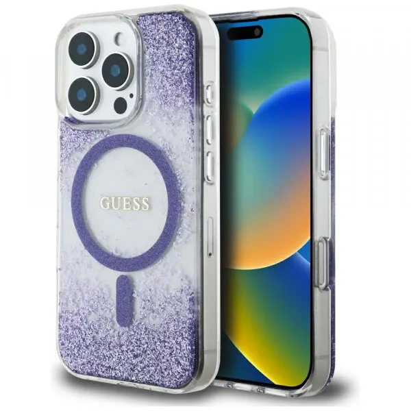 Guess Husa MagSafe pentru Apple iPhone 16 Pro, Guess, Resin Bottom Glitter, Mov