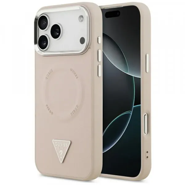 Guess Husa MagSafe pentru Apple iPhone 17 Pro, Guess, Triangle Logo, Roz Argintie