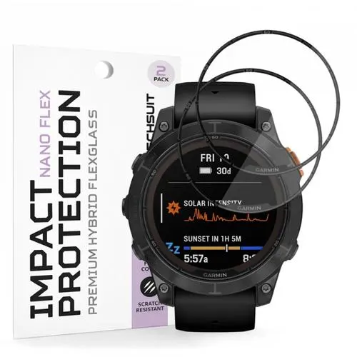 Folie Protectie Techsuit Nano Flex pentru Garmin Fenix 7 Pro Solar, Set 2 bucati, Plastic, Neagra