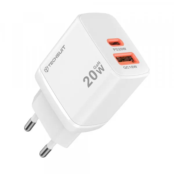 techsuit Incarcator Retea Techsuit CH2 Duonix, 20W, 3A, 1 x USB-A - 1 x USB-C, Alb