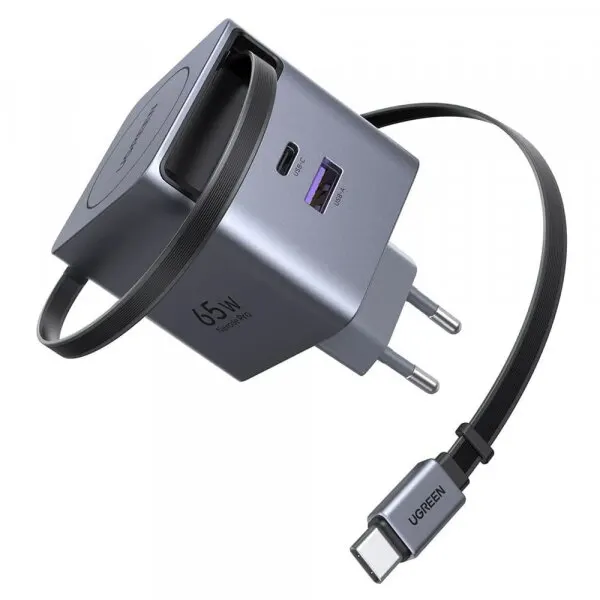 Ugreen Incarcator Retea Cu Cablu USB-C UGREEN X615, 65W, 3A, 1 x USB-A - 1 x USB-C, Gri