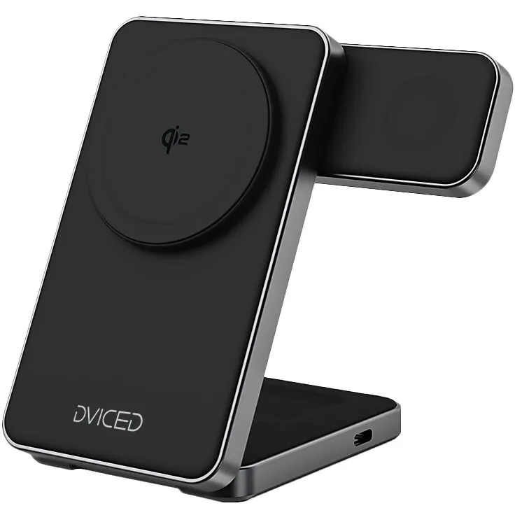 Dviced Dviced 3-in-1 Foldable Qi2 magnetic wireless charger stand w cable, wall charger - Black