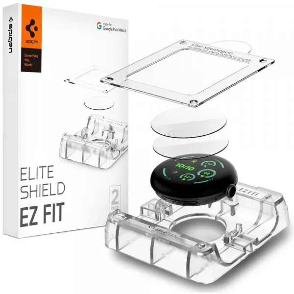 Spigen Folie Protectie Spigen Elite Shield EZ FIT pentru Google Pixel Watch 41mm Series, Set 2 bucati, Sticla Securizata, Transparenta AFL08524