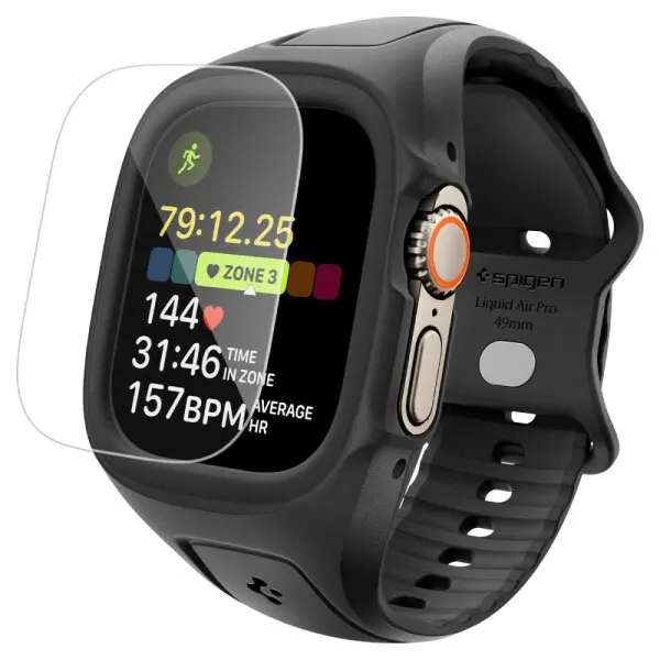 Spigen Husa Spigen Liquid Air Pro with Screen Protector pentru Apple Watch Ultra Series, Neagra Mata ACS11416