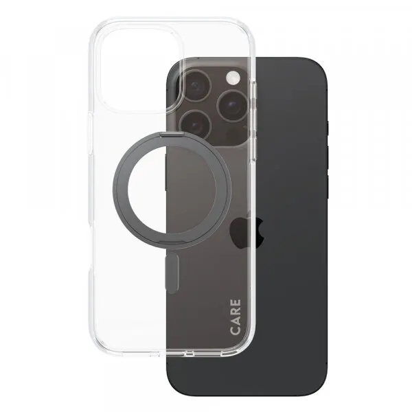 Panzerglass Husa MagSafe pentru Apple iPhone 16 Pro Max, PanzerGlass, Care Feature Kickstand, Transparenta Neagra