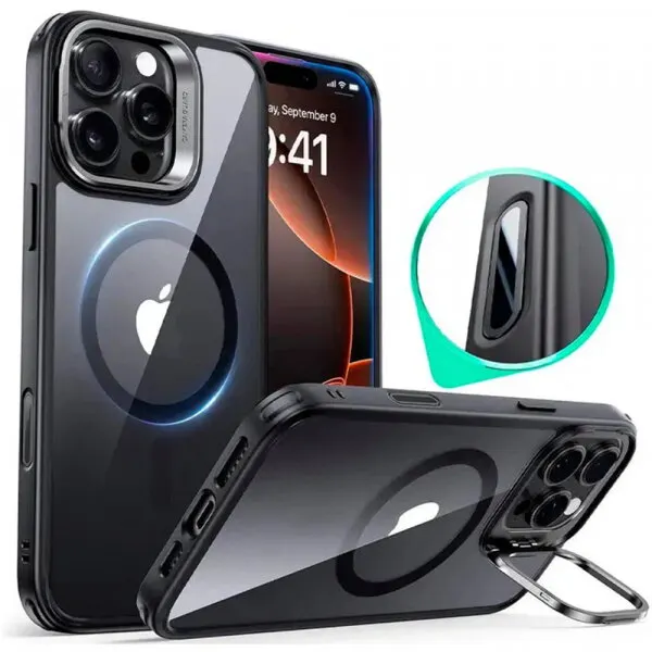 ESR Husa MagSafe pentru Apple iPhone 16 Pro Max, ESR, Classic Hybrid Kickstand Slide, Neagra Transparenta
