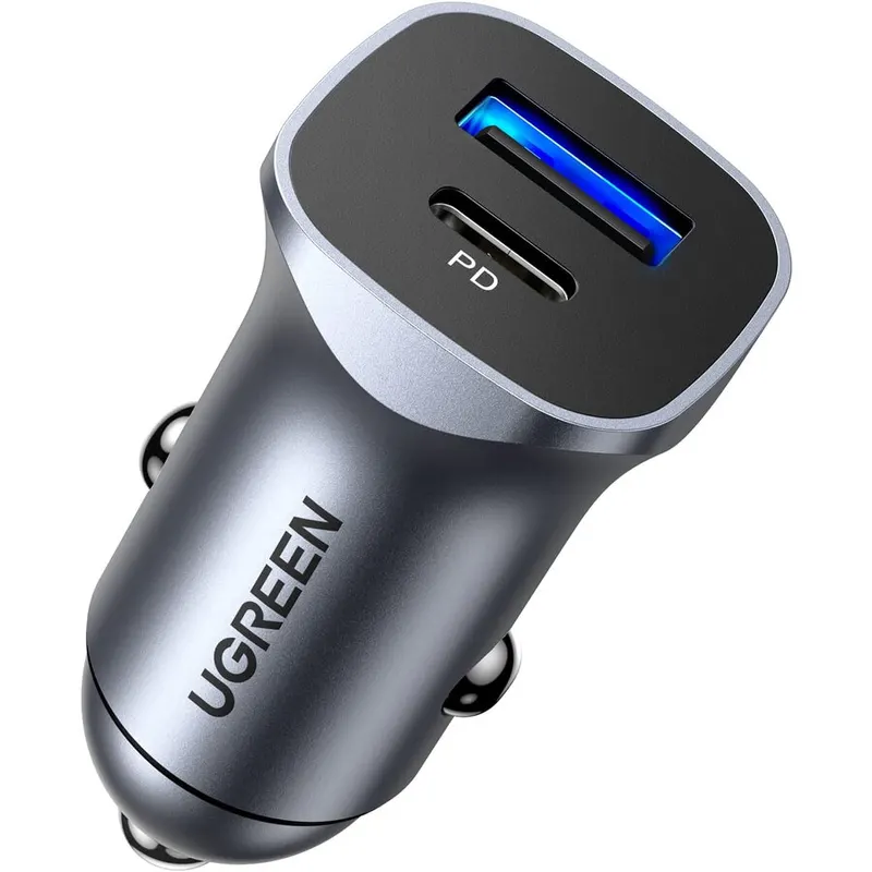 Ugreen Incarcator auto Ugreen 24W, USB-C, USB-A, PD QC 3.0, Gri