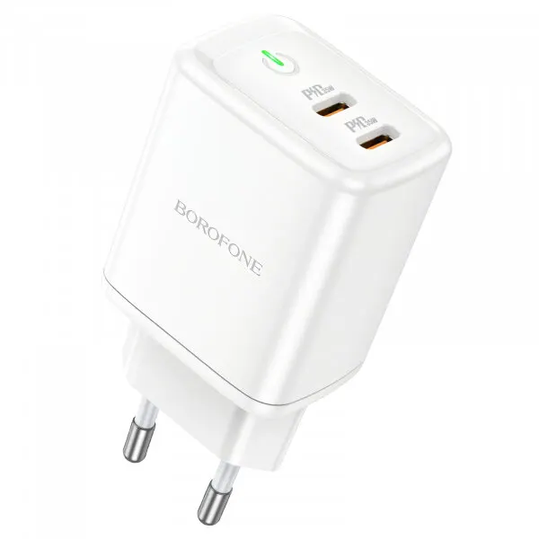 Borofone Incarcator Retea Borofone BN9, 35W, 3A, 2 x USB-C, Alb