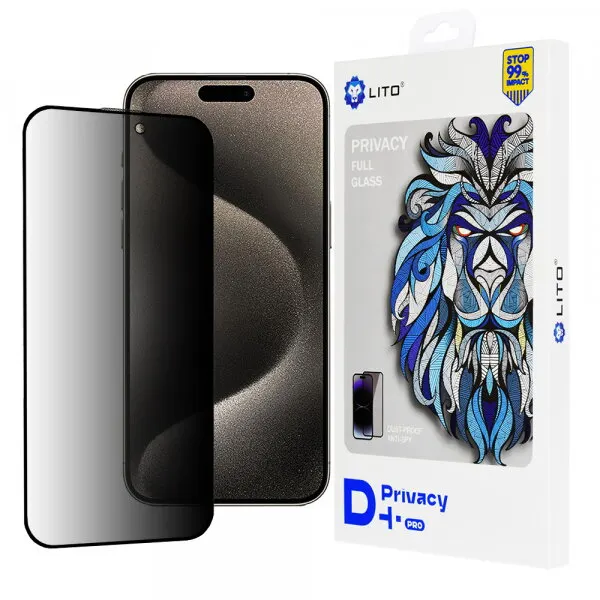 LITO Folie de protectie Ecran Privacy Lito D+ Pro pentru Apple iPhone 15 Pro Max, Sticla Securizata, Full Glue