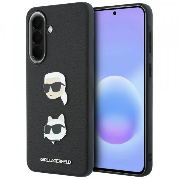 Karl Lagerfeld Husa pentru Samsung Galaxy A37 5G, Karl Lagerfeld, Grained Karl & Choupette's Heads Pins and Logo, Neagra