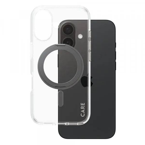 Panzerglass Husa MagSafe pentru Apple iPhone 16, PanzerGlass, Care Feature Kickstand, Transparenta Neagra