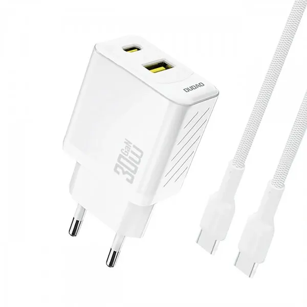 Dudao Incarcator Retea Cu Cablu USB-C Dudao A27TCEU, 30W, 1 x USB-A - 1 x USB-C, Alb