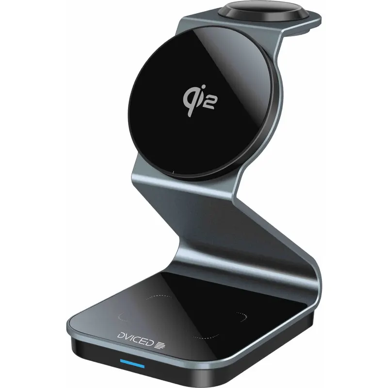 Dviced Dviced 3-in-1 Magnetic Qi2 wireless charger stand w cable, wall charger - Tarnish gray