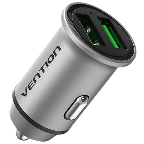 Vention ALIMENTATOR SmartPhone Auto Vention Two-Port USB A+A(18/18) Car Charger Gray Mini Style Aluminium Alloy Type