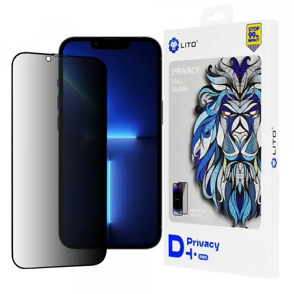 LITO Folie de protectie Ecran Privacy Lito D+ Pro pentru Apple iPhone 14 Plus / 13 Pro Max, Sticla Securizata, Full Glue