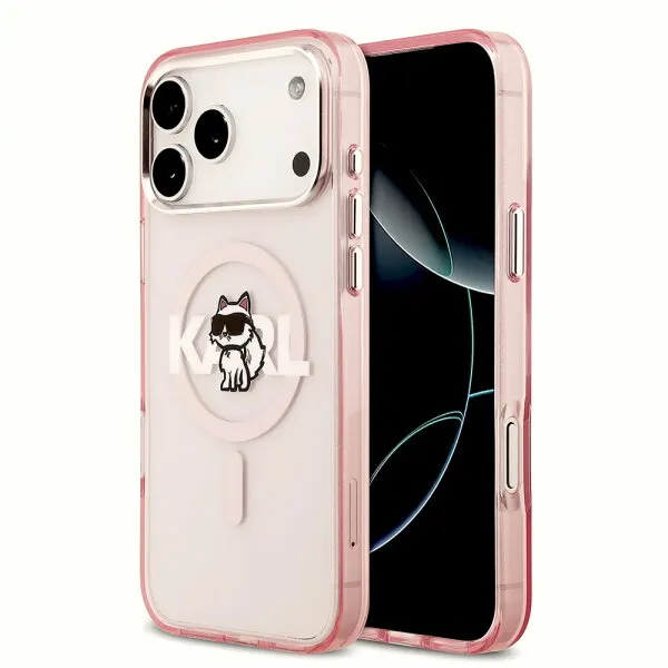 Karl Lagerfeld Husa MagSafe pentru Apple iPhone 17 Pro Max, Karl Lagerfeld, IML Sketch Logo Choupette, Roz