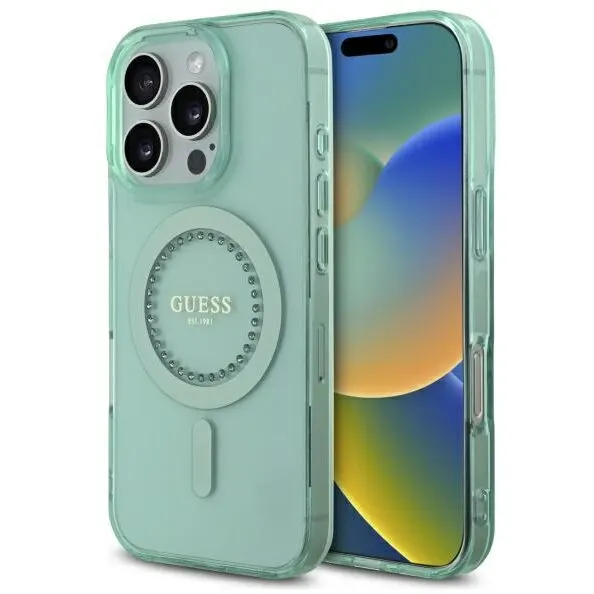 Guess Husa MagSafe pentru Apple iPhone 16 Pro, Guess, IML Rhinestone, Verde