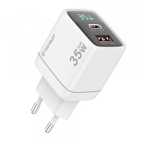 techsuit Incarcator Retea Techsuit CH3 LEDChargX Display, 35W, 3A, 1 x USB-A - 1 x USB-C, Alb