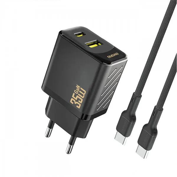 Dudao Incarcator Retea Cu Cablu USB-C Dudao A27 Max, 35W, 1 x USB-A - 1 x USB-C, Negru