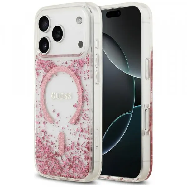 Guess Husa MagSafe pentru Apple iPhone 18 Pro / 17 Pro, Guess, Resin Bottom Glitter, Roz