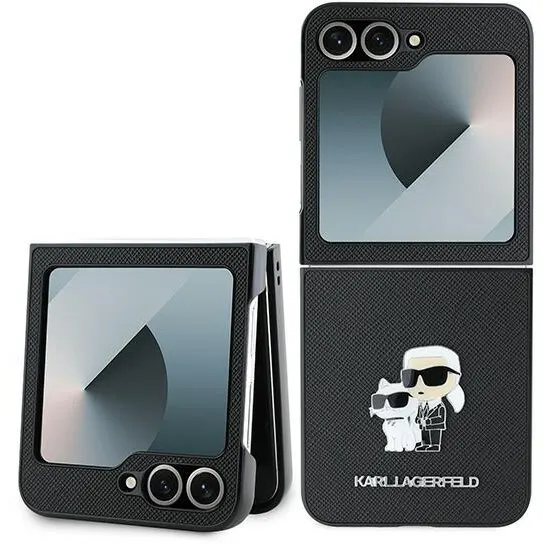 Karl Lagerfeld Husa pentru Samsung Galaxy Z Flip7 FE F761 / Z Flip6 F741, Karl Lagerfeld, Saffiano Karl & Choupette Metal, Neagra