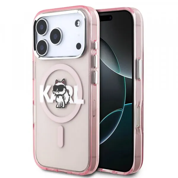 Karl Lagerfeld Husa MagSafe pentru Apple iPhone 17 Pro, Karl Lagerfeld, IML Sketch Logo Choupette, Roz