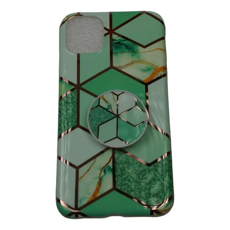 Apple, Husa protectie pentru Apple iPhone 11 Soft IMD TPU Marble Geometric Verde Suport inclus