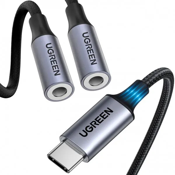 Ugreen Adaptor Audio Splitter USB-C - 2 x 3.5mm UGREEN AV144 2in1, 0.20m, Gri